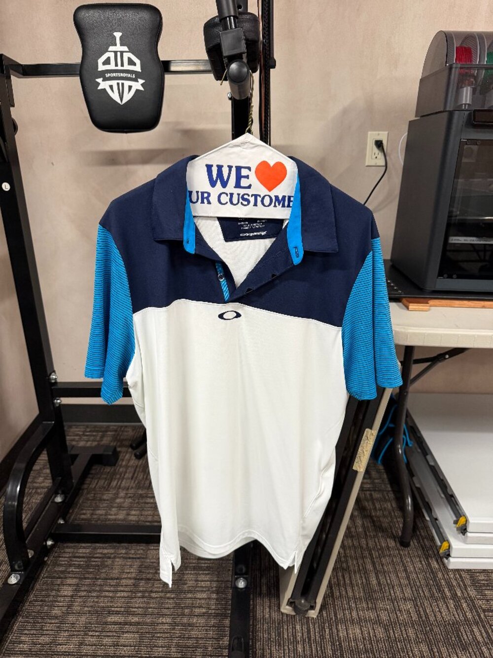 Oakley Hydrolix White Navy Blue Colorblock Golf Polo Size M